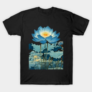 Egyptian Blue Lotus Flower on a dark (Knocked Out) background T-Shirt